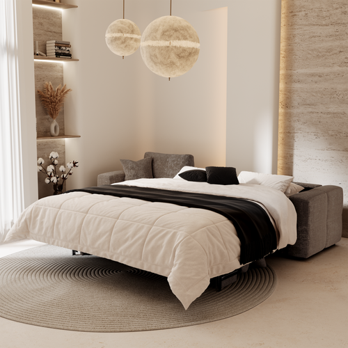 Premium Interiors - Linkshoekbank met snelle uitklapfunctie VIBE - gewaafd fluweel mol 286cm