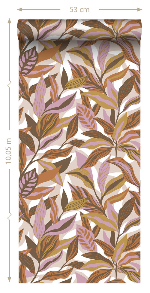 ESTAhome behang tropische bladeren bruin en paars - 50 x 900 cm - 131043 - vtwonen shop
