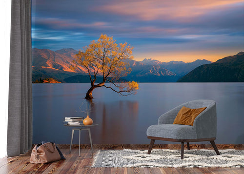Sanders & Sanders fotobehang berglandschap vergrijsd blauw en okergeel - 375 x 270 cm - 601020