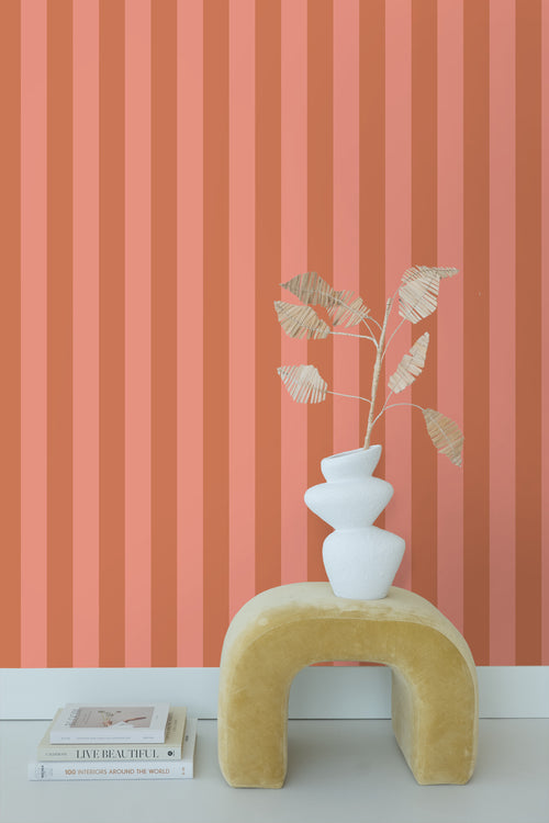 ESTAhome behang strepen terracotta en perzik roze - 53 cm x 10.05 m - 139905