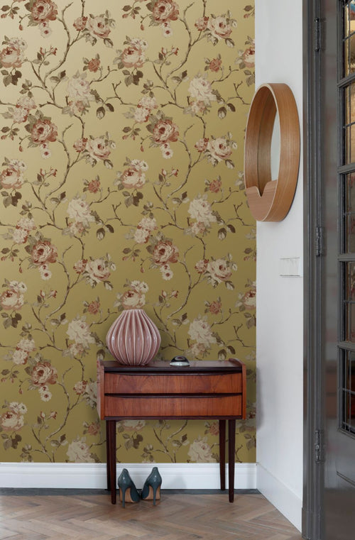 ESTAhome behang vintage bloemen goud en terracotta roze - 53 cm x 10.05 m - 139762