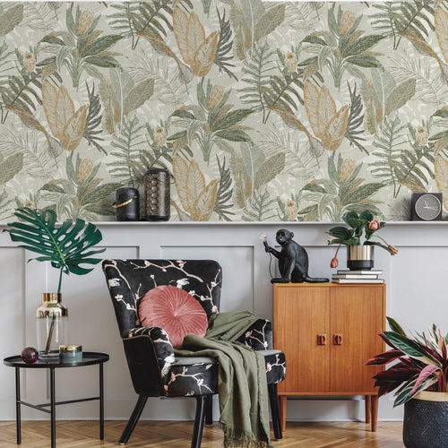 Sanders & Sanders behang bladeren vergrijsd groen en geel - 53 cm x 10 m - 640239 - vtwonen shop