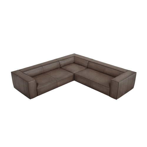 Cosmopolitan Design - Symmetrische hoekbank Turin 5-zits, echt leer grijs bruin - 280x280x68cm