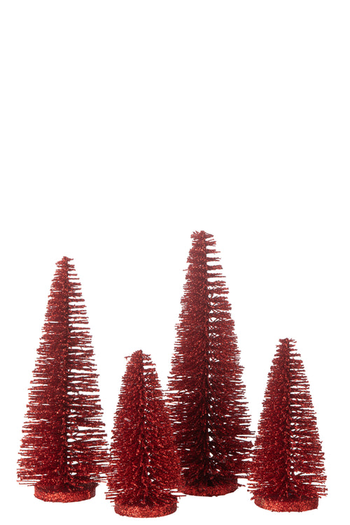 J-Line decoratie Kerstboom Glitter - kunststof - rood - doos van 4 - vtwonen shop