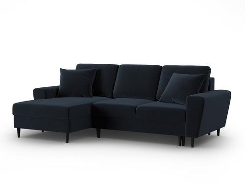 Cosmopolitan Design Uitklapbare hoekbank links met opbergdoos Kyoto 4-zits, flueel donkerblauw - 145x241x88cm