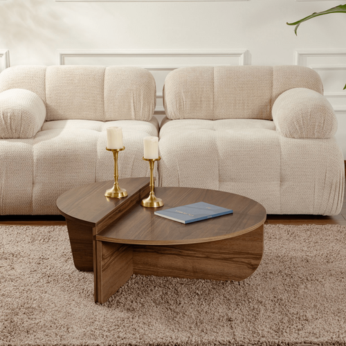 Calicosy - ORION Set van 2 salontafels - Licht hout - 90x90x35 cm