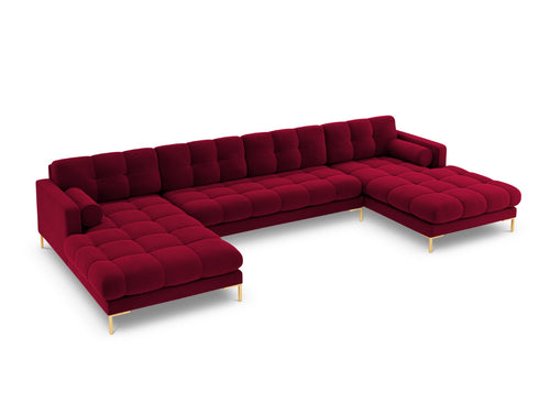 Cosmopolitan Design Panoramische bank Bali 7-zits, flueel, rood - 185x383x75cm