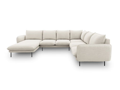 Cosmopolitan Design Panoramische hoekbank rechts Vienna 7-zits, structurele stof, lichtbeige - 235x330x95cm