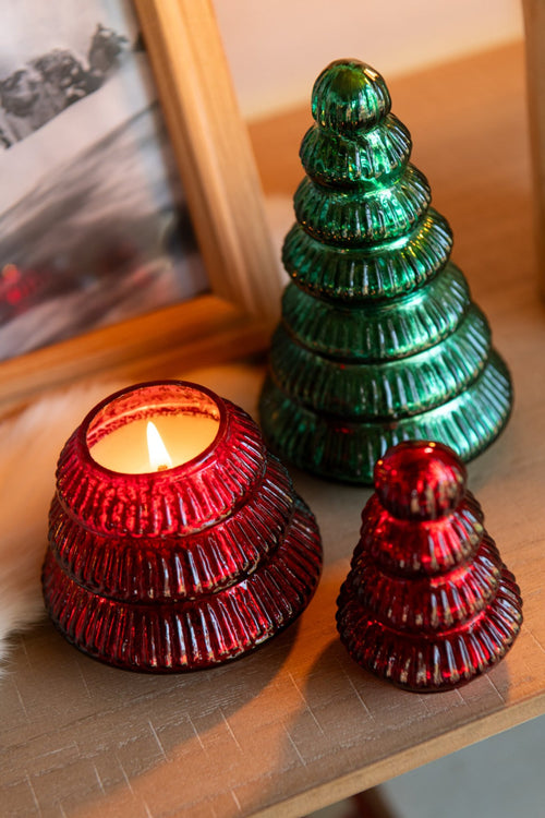 J-Line geurkaars Boom Geribbeld - Christmas Berries - glas - kerstrood - large