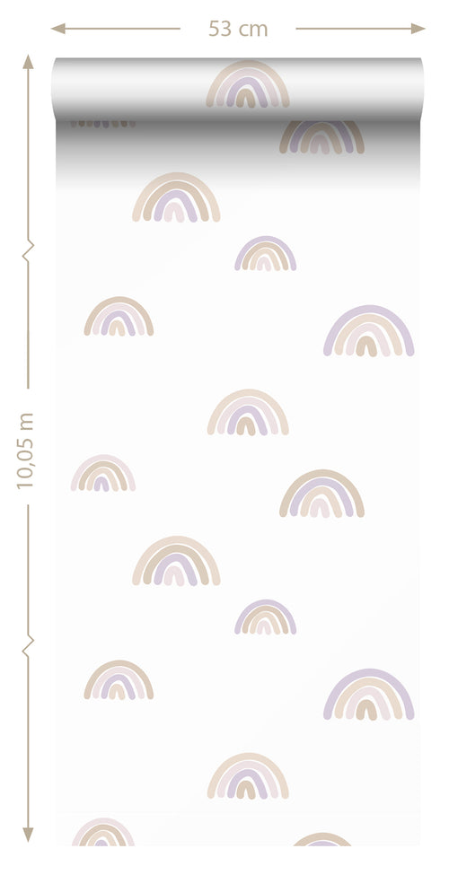 ESTAhome behang regenboogjes lila paars en beige en wit - 53 cm x 10.05 m - 139683 - vtwonen shop