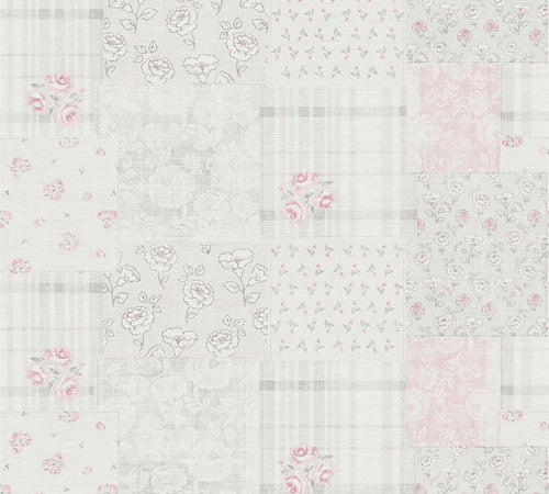 Livingwalls behang bloemmotief grijs, rood en wit - 53 cm x 10.05 m - AS-390663