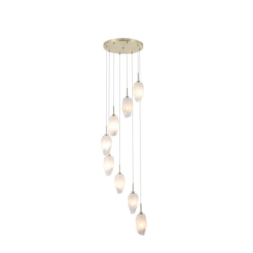 Searchlight Rocky 8-lichts clusterlamp met plafondlamp, satijnen messing metaal en glas