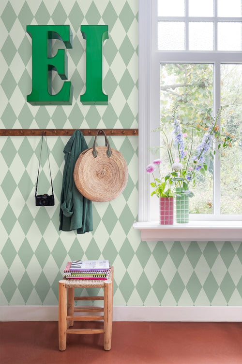 ESTAhome behang ruiten saliegroen - 50 x 900 cm - 131916