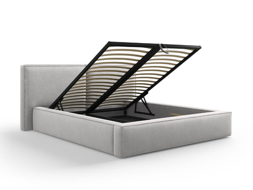 Cosmopolitan Design Opbergbed met dubbel hoofdbord Arendal 160x200cm, structurele stof, lichtgrijs - 228x214x97.5cm