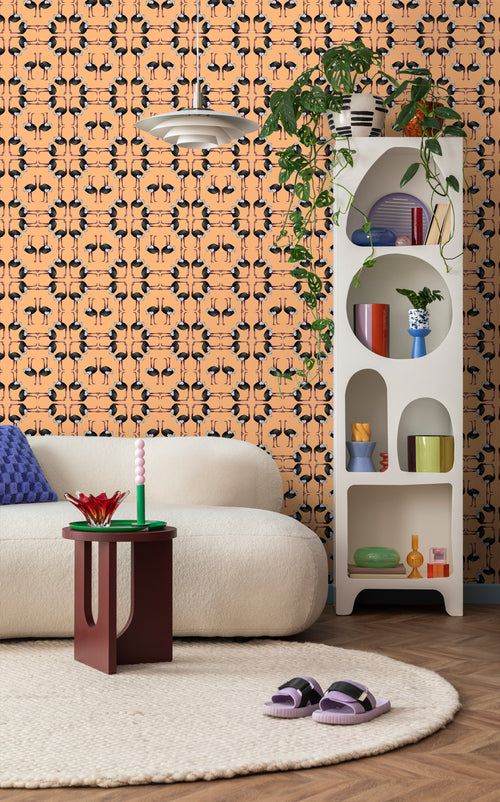 Walls4You behang flamingo's oranje en zwart - 53 cm x 10 m - 640120