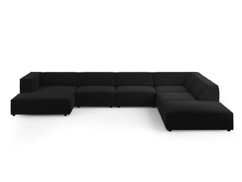 Cosmopolitan Design Panoramische hoekbank rechts Arendal 7-zits, flueel, zwart - 262x364x70cm