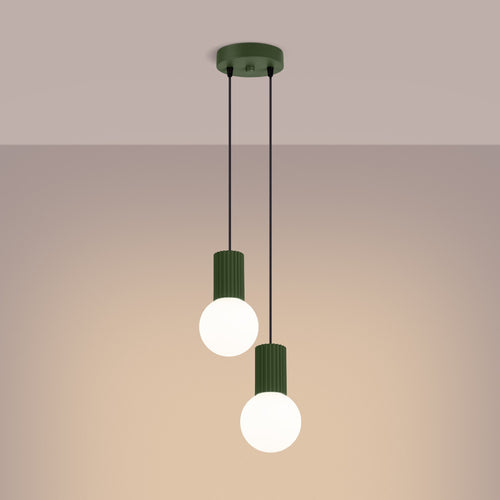 Sollux Lighting Hanglamp HALO 2P olijfgroen - 15x15x120cm