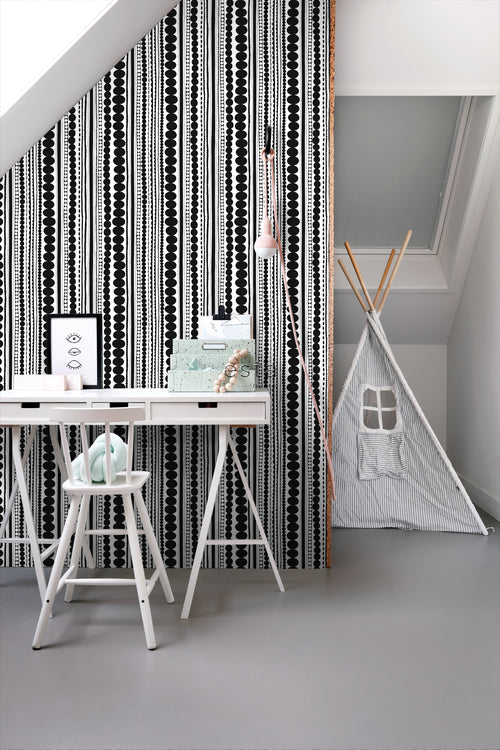ESTAhome behang kralen zwart en wit - 53 cm x 10.05 m - 138838