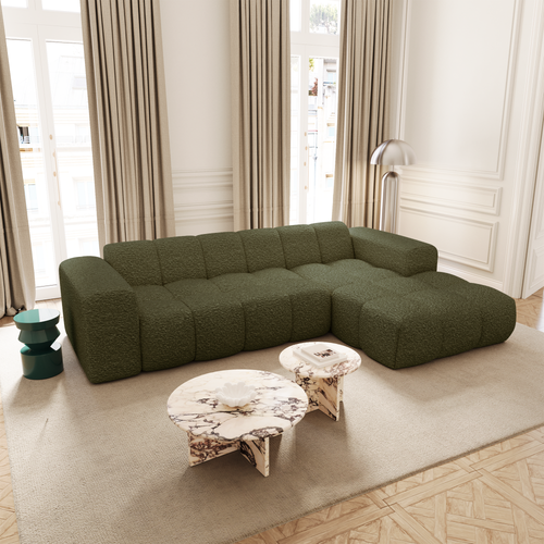 Premium Interiors - Rechthoekige hoekbank BLOOM - bouclette olijfgroen 290cm