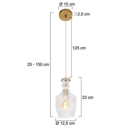 Mexlite hanglamp Grazio - 1 lichts - 12.5x 150 cm - mat-goud - vtwonen shop