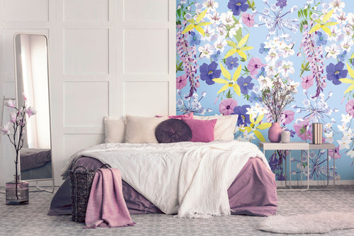 Livingwalls behang bloemen meerkleurig, lila paars, geel, blauw en roze - 159 x 280 cm - AS-391961 - vtwonen shop