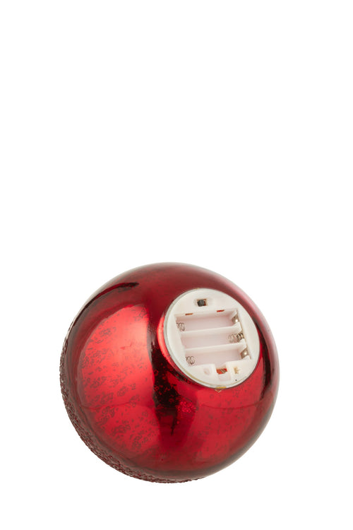 J-Line decoratie Bal Gekraakt - glas - kerstrood - small - LED