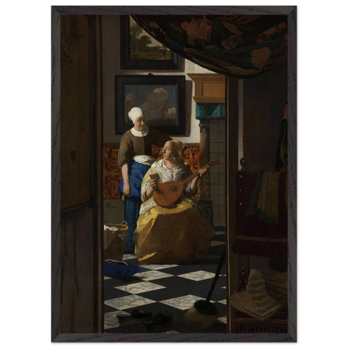 Artfulprints Poster met Lijst Johannes Vermeer - De liefdesbrief   - 50x70 cm - Bruin