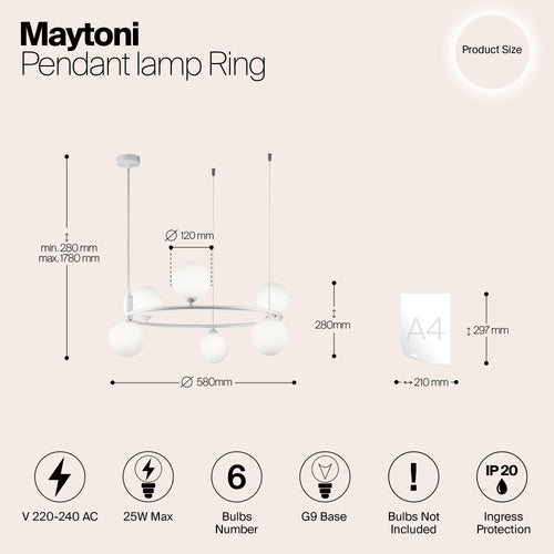 Maytoni - Hanglamp Ring - Wit - Ø58 - vtwonen shop