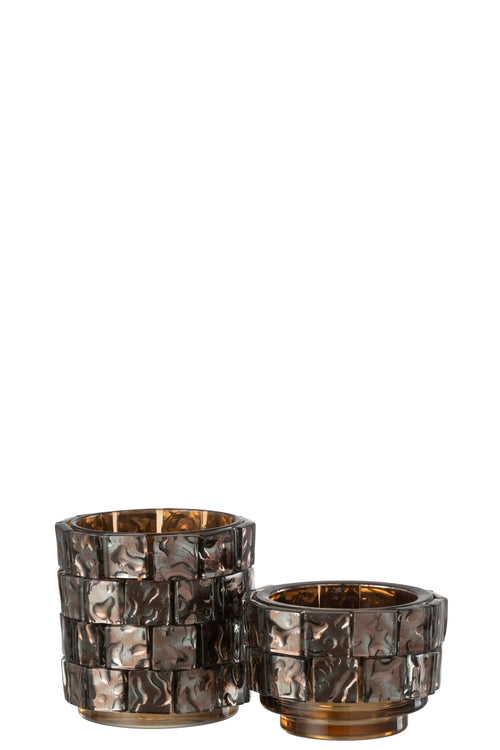 J-Line theelichthouder Vierkant mozaiek - glas - bruin - large