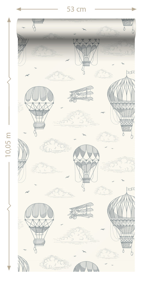 ESTAhome behang luchtballonnen grijs wit - 50 x 900 cm - 139716 - vtwonen shop