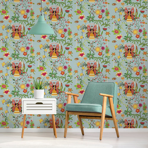 Walls4You behang tropische bladeren en bloemen lichtblauw en meerkleurig - 53 cm x 10 m - 640124 - vtwonen shop