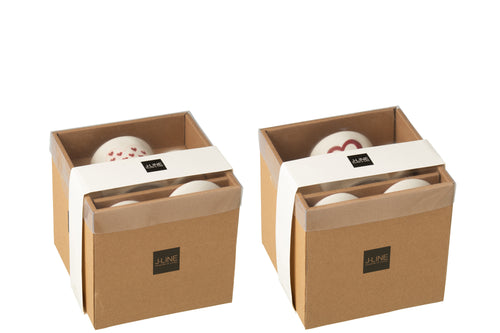 J-Line kop + schoteltje Hart - porselein - wit/rood - 2 stuks