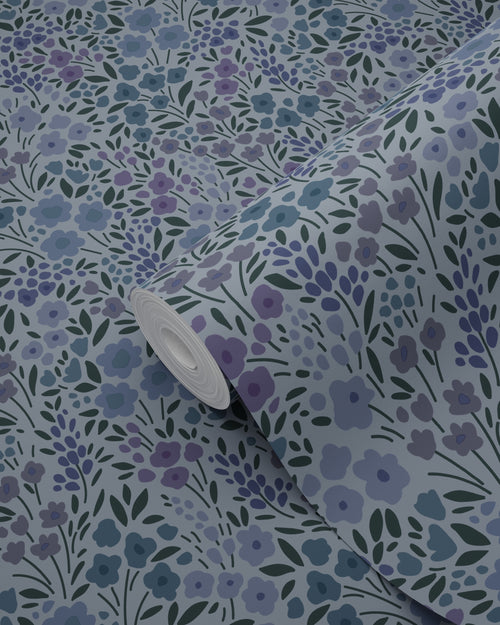 ESTAhome behang bloemetjes donkerblauw en donker paars - 50 x 900 cm - 131230 - vtwonen shop