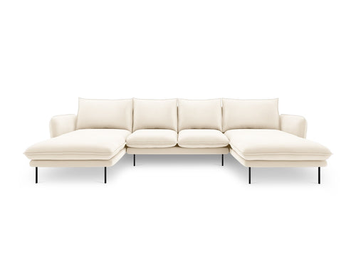Cosmopolitan Design Panoramische bank Vienna 6-zits, flueel, lichtbeige - 170x350x95cm