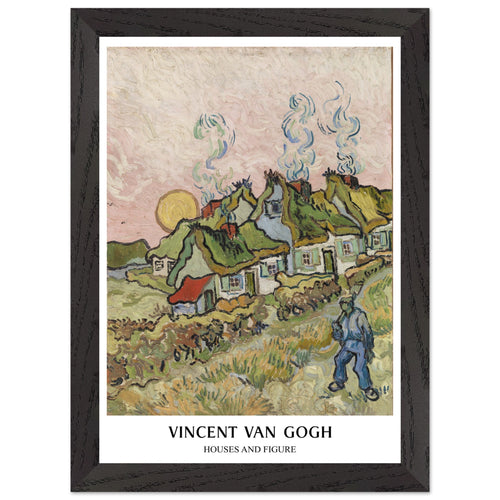 Artfulprints Poster met Lijst Vincent van Gogh - Houses and figures   - A4 21x29.7 cm - Groen