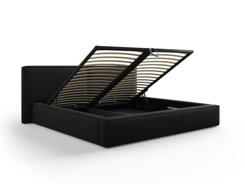 Cosmopolitan Design Opbergbed met dubbel hoofdbord Arendal 200x200cm, structurele stof, zwart - 228x251x97.5cm
