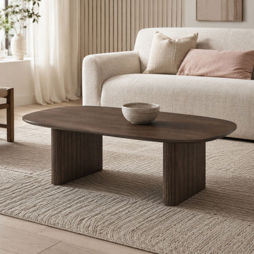 Giga Meubel Salontafel Juro - Deens Ovaal Donkerbruin Hout - 120x70x38cm