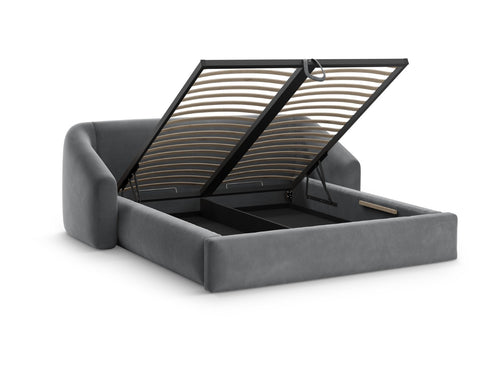 Cosmopolitan Design Opbergbed met hoofdeinde Campi 200x180cm flueel grijs - 230x248x80cm