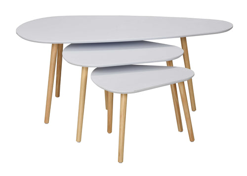 Calicosy - Set van 3 Witte en Houten Nesttafels  50x103x42 cm