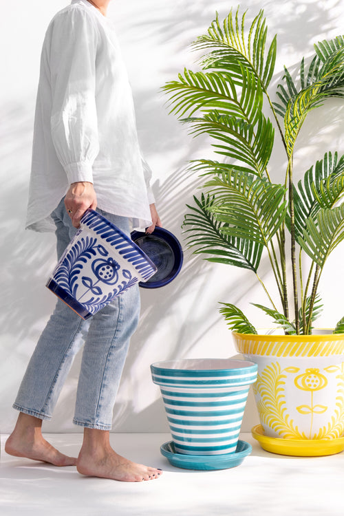 J-Line bloempot Granada Handmade + Painted - keramiek - blauw - extra large - Ø 50 cm - vtwonen shop