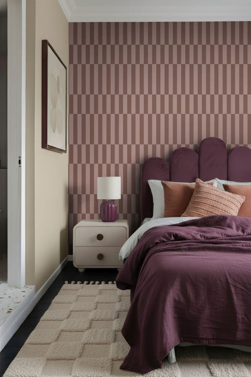 ESTAhome behang strepen bruin en mauve paars - 53 cm x 10.05 m - 131215