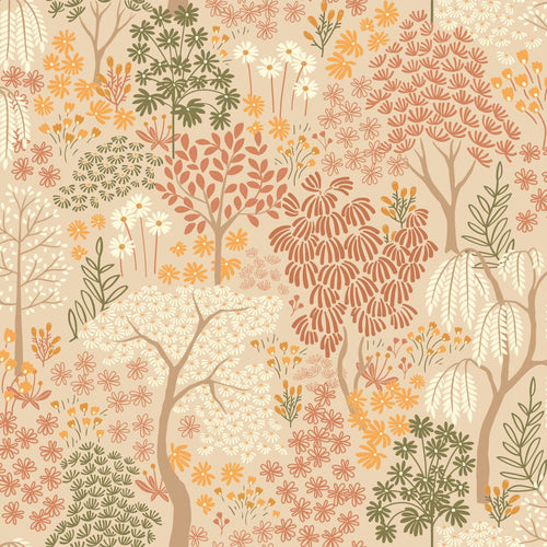 ESTAhome behang bomen en bloemen beige, terracotta en groen - 50 x 900 cm - 131186 - vtwonen shop