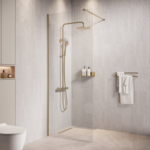 Badplaats Douchewand Florida 70 x 200 cm – Goud – Inloopdouche 8 mm Veiligheidsglas