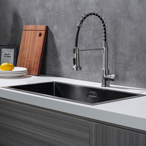 LOMAZOO spoelbak Sierra - met accessoires - RVS - gun metal - 70 x 40 cm
