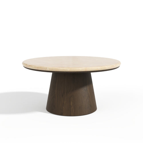 Premium Interiors - Salontafel VERO - multiplex en marmer beige marmer en donker notenhout 80cm
