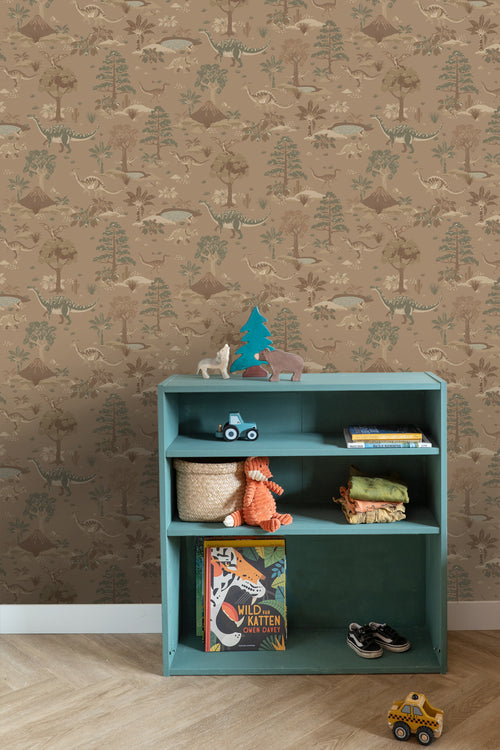ESTAhome behang dinosaurussen bruin en groen - 50 x 900 cm - 131660 - vtwonen shop