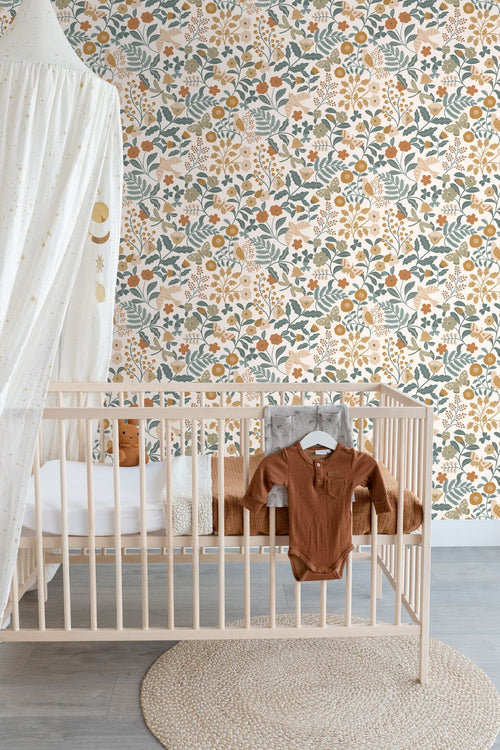 ESTAhome behang bloemen en vogels grijsblauw, olijfgroen en okergeel - 53 cm x 10.05 m - 139865