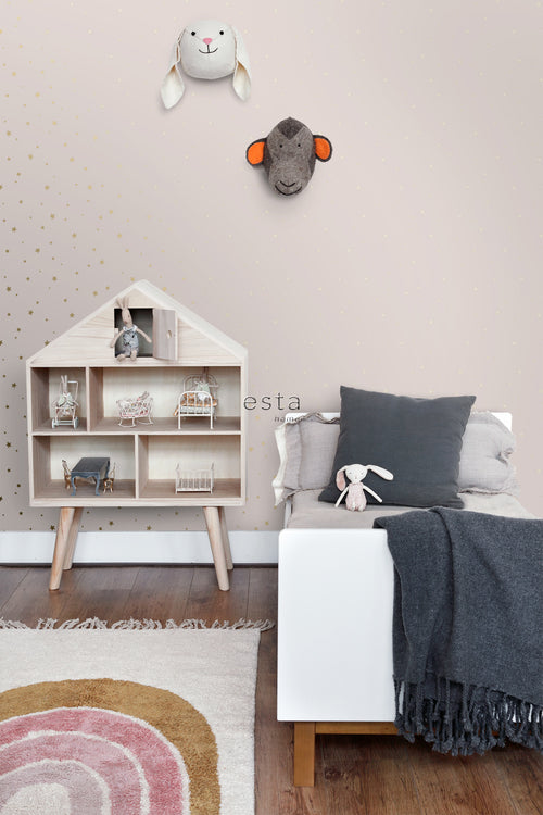 ESTAhome behang sterretjes oudroze en goud - 53 cm x 10.05 m - 139260