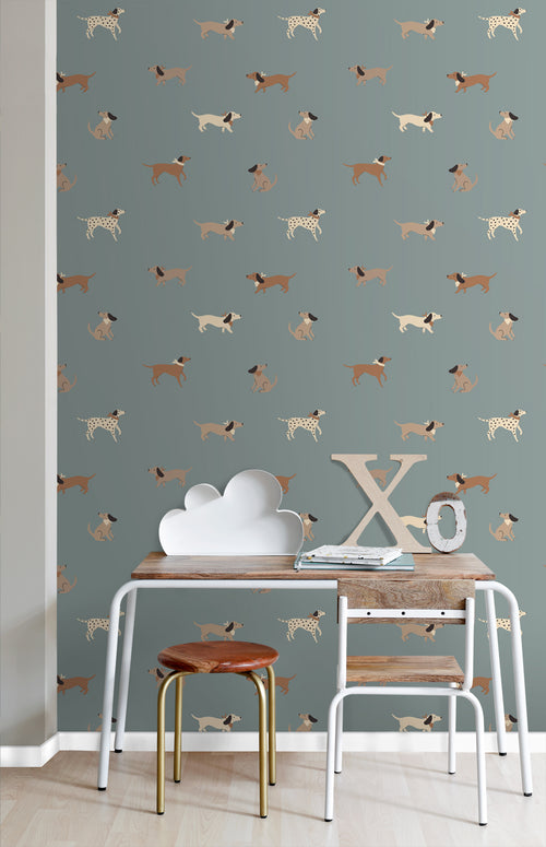 ESTAhome behang honden blauw en bruin - 50 x 900 cm - 131381 - vtwonen shop