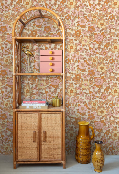 ESTAhome behang retro bloemen oranje en roze - 50 x 900 cm - 131532 - vtwonen shop